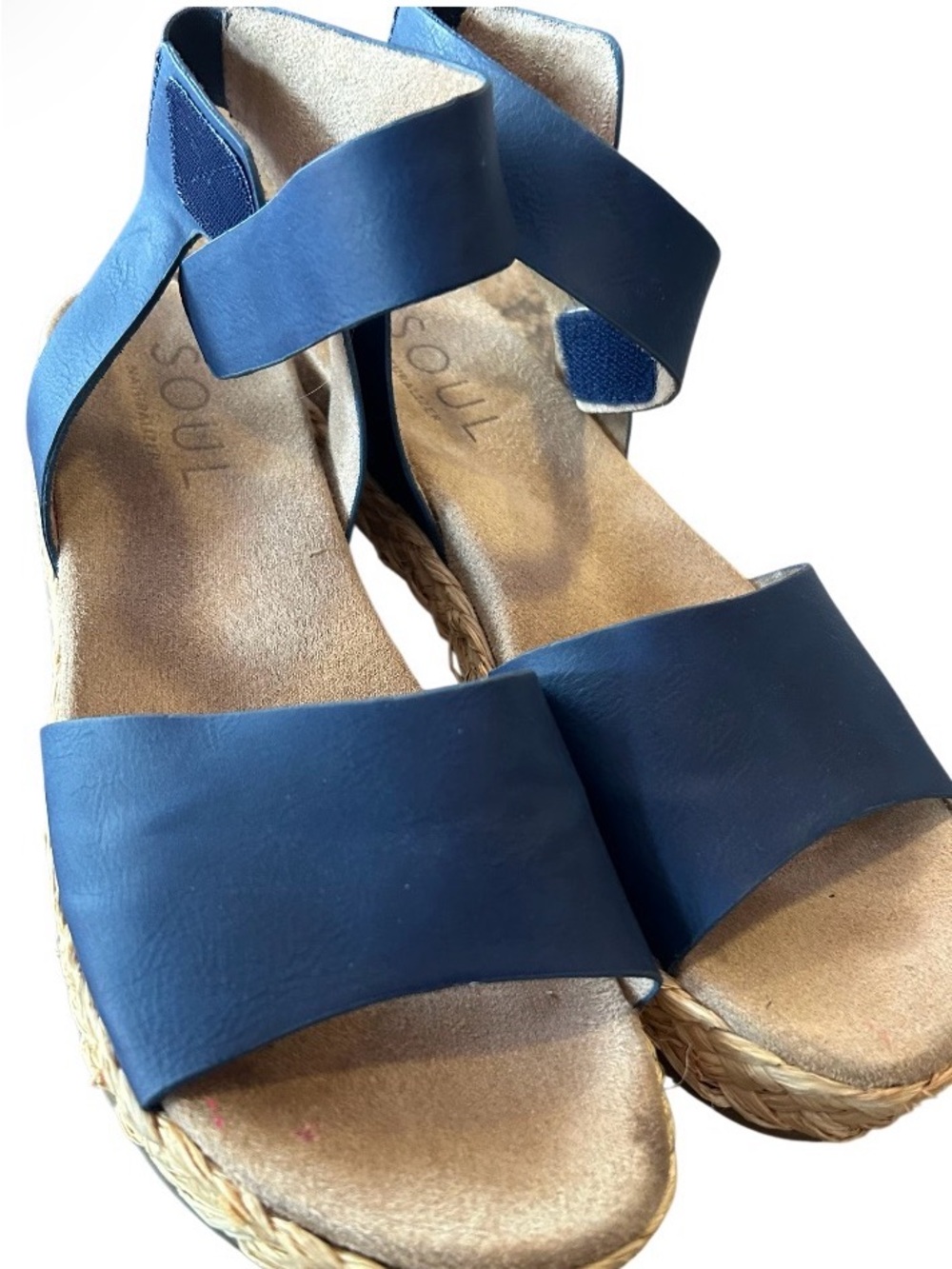 Navy blue ankle wrap sandals by soul